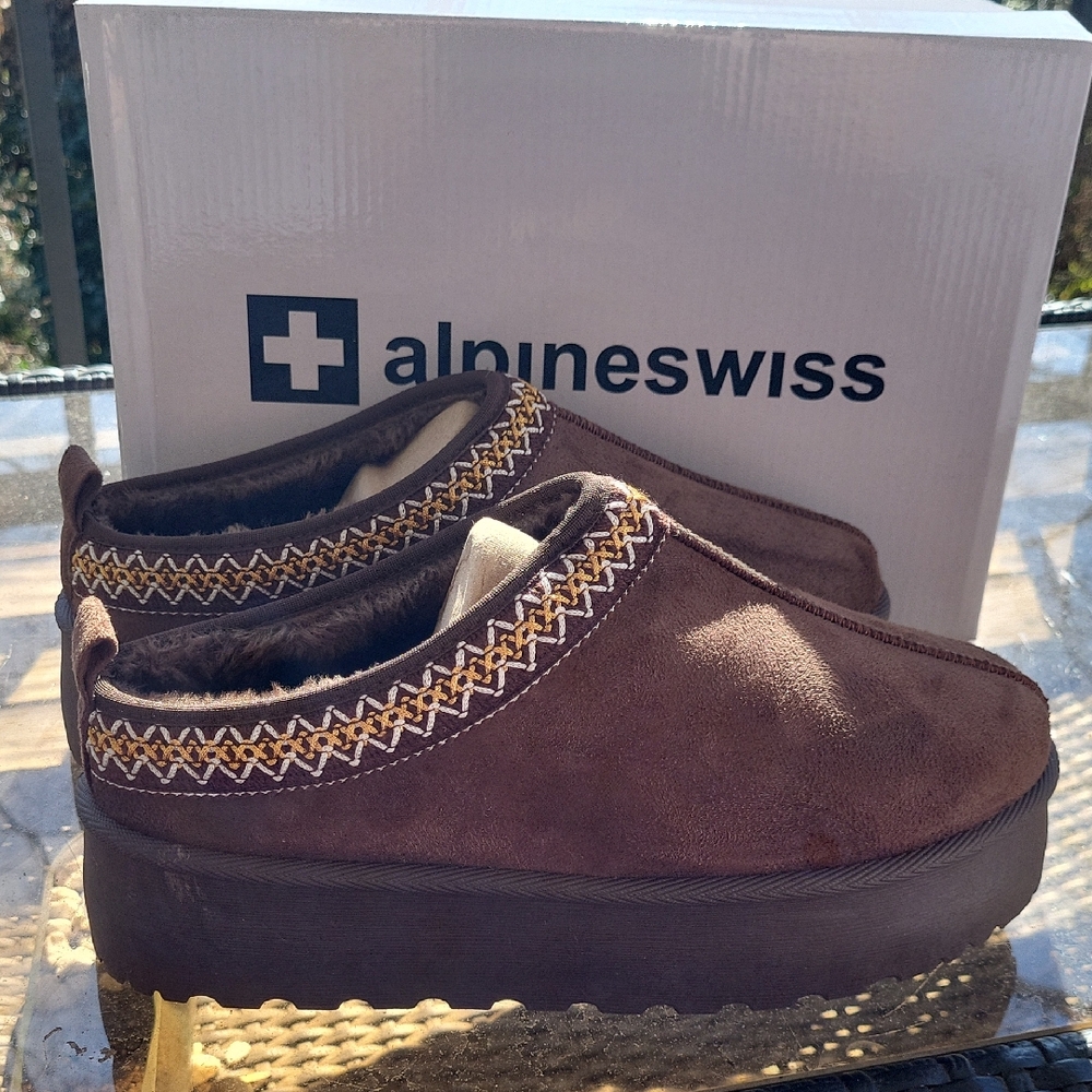 Alpine Swiss Chocolate Brown Suede Slippers